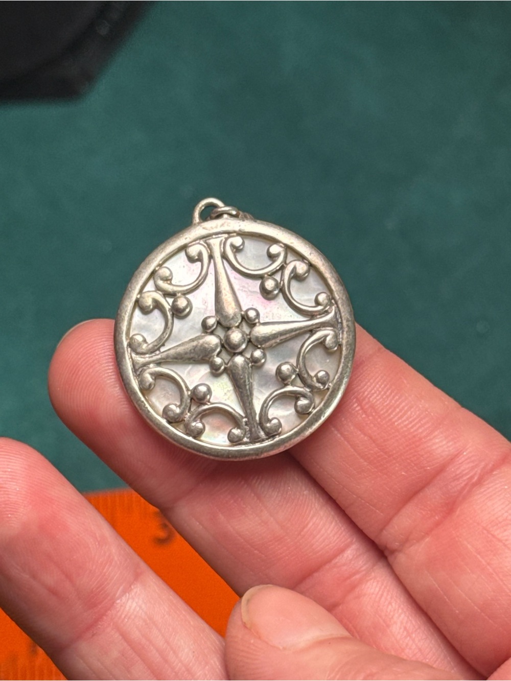 Round 925 Silver Compass Mother Of Pearl Pendant